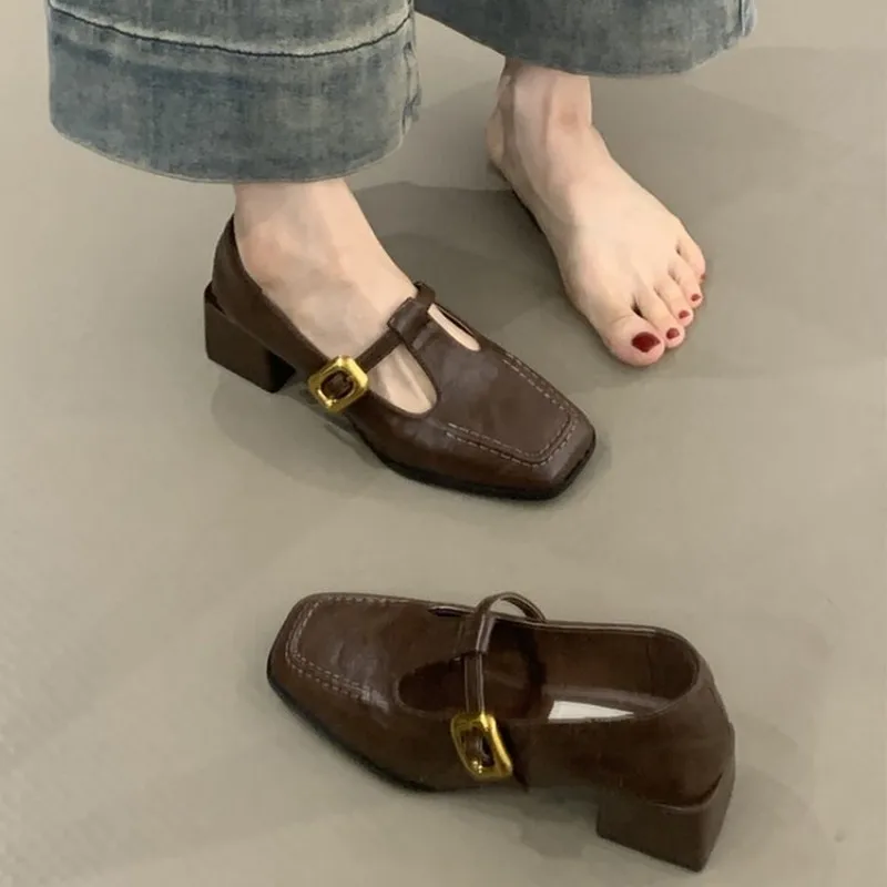 Vintage Fashion Dresses - Damen Mary Jane Schuhe mit eckiger