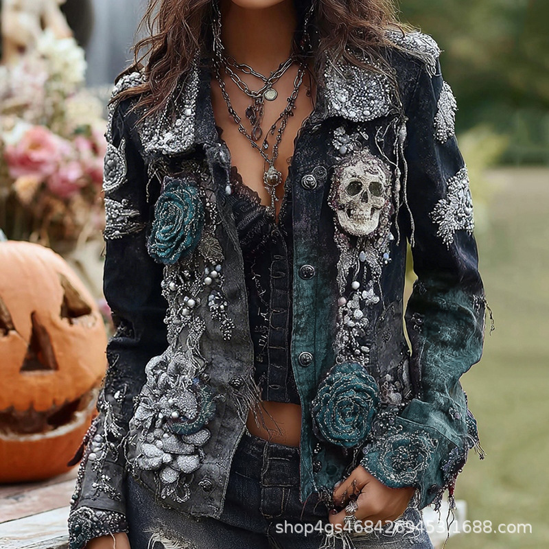 Vintage Fashion Stores - Gothic Punk Skull Rose bestickte Jacke