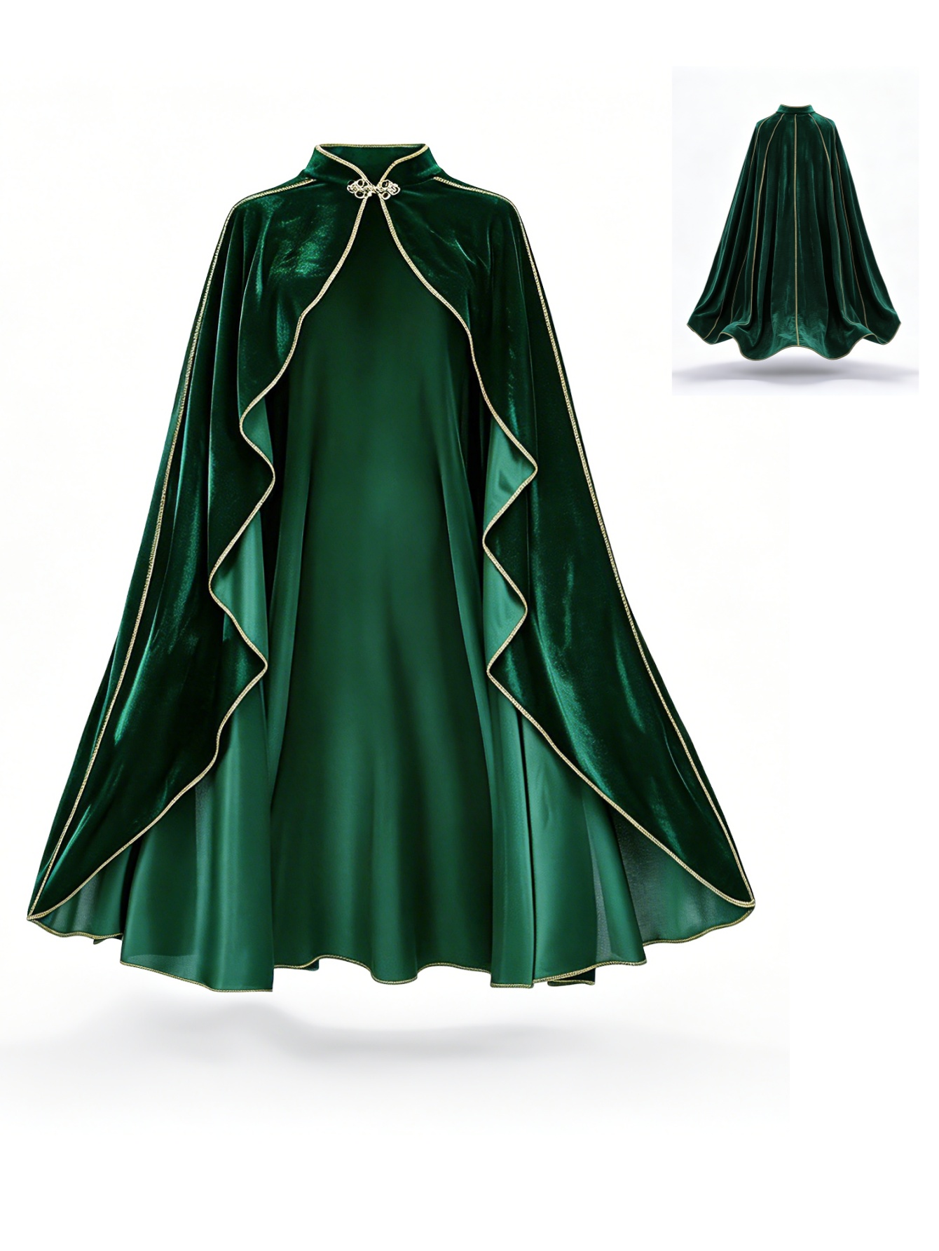 Vintage Fashion Dresses - Damen Vintage Grüner Samtumhang mit Goldbesatz,